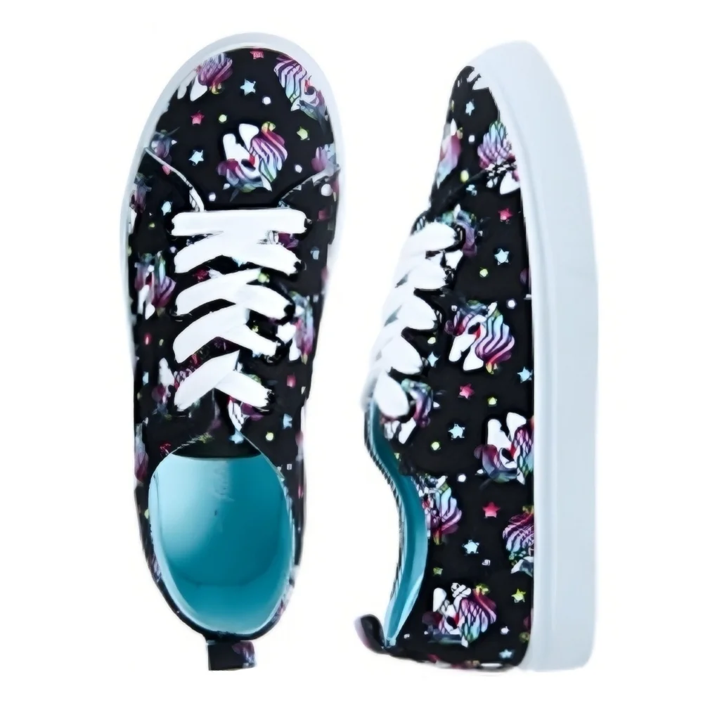 Fabkids ✦ Unicorn Star Sneakers ✦ Black Neon Mane Slip-On Cushioned Sole 5 NWT